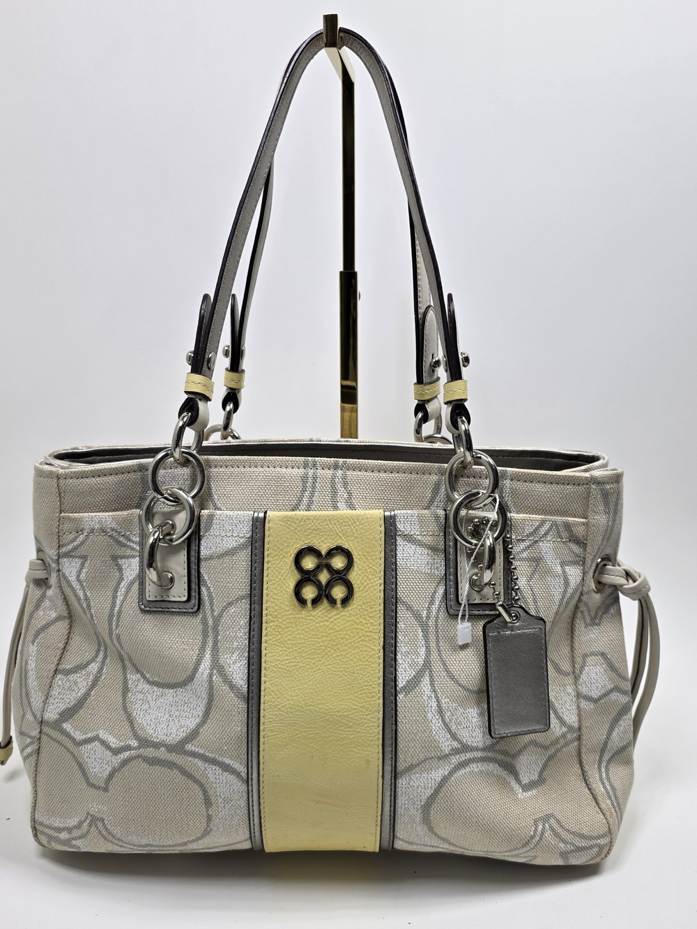 Coach Colette Signature Monogram Canvas and Patent Leather Bag Cream/Yellow